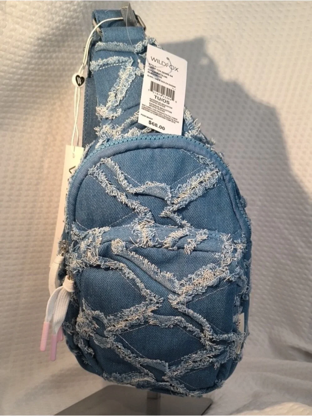 Wildfox Frayed Denim Blue Mini Backpack Crossbody
